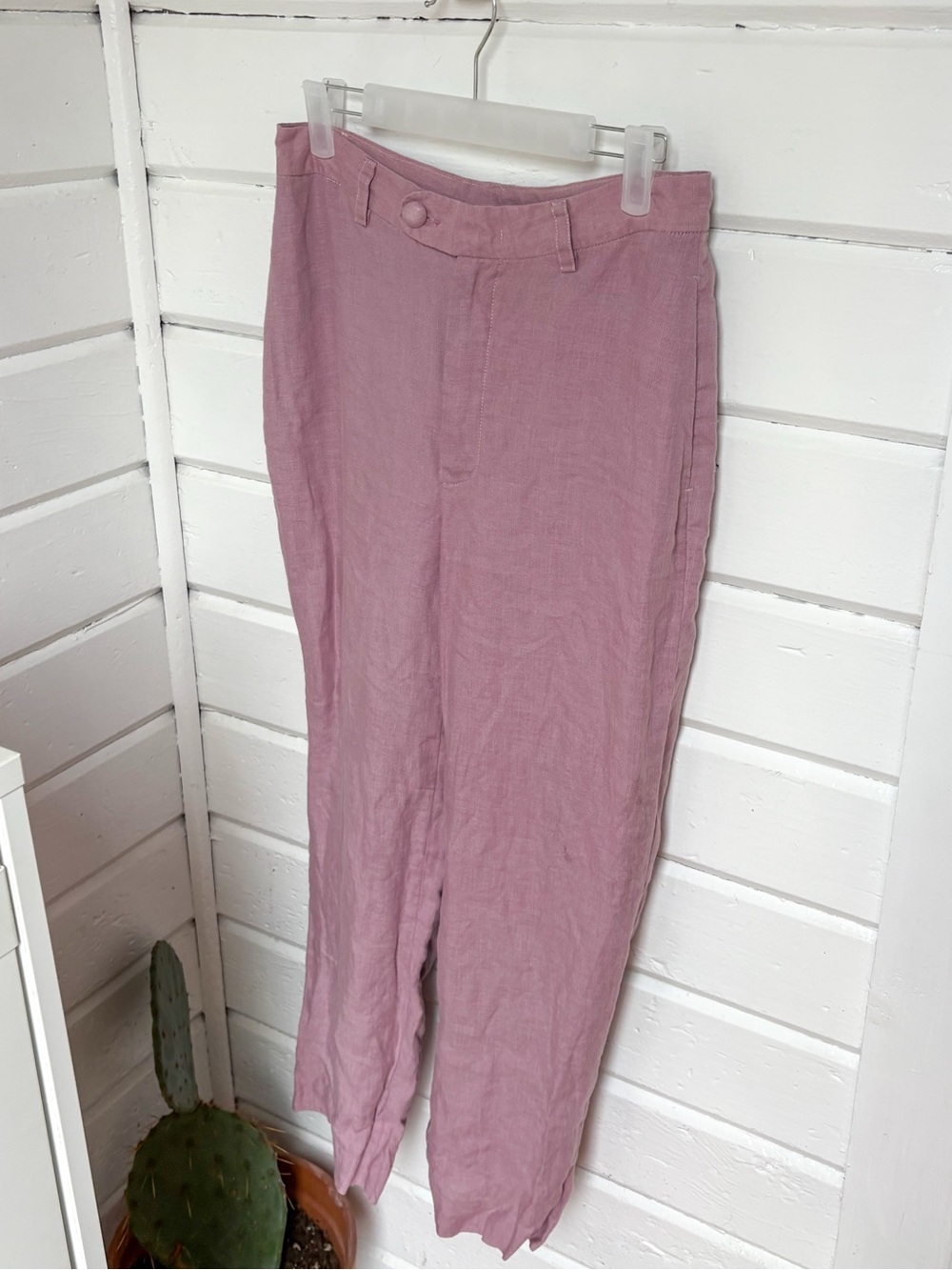 Vintage Handmade Lilac Linen-Blend High-Rise Trousers